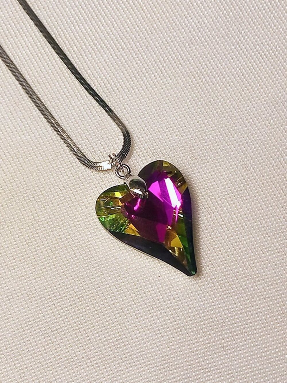 Necklace with Faceted Glass Heart Pendant - NWOT